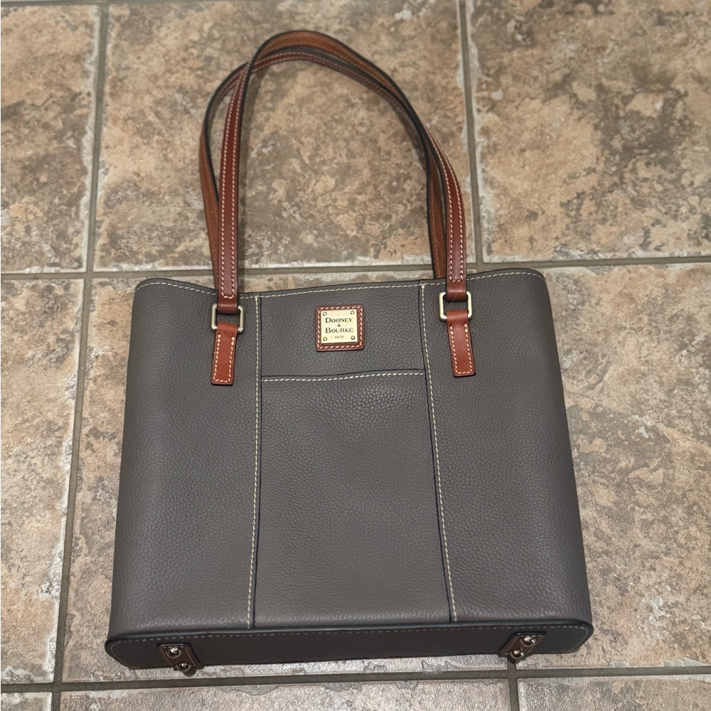 Dooney & Bourke Charcoal Tote with Chestnut Straps